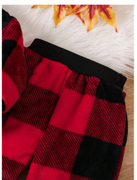 Young Girl Plaid Round Neck Long Sleeve Top And Pants 2 Pieces Casual Set