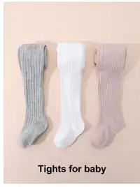 3 Pairs Girls' Solid Color Leggings, Vertical Striped Tights