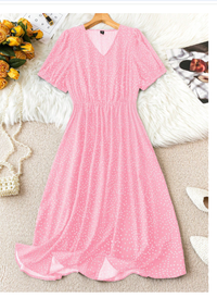Plus Size Polka Dot Printed Waist-Cinching Dress Maxi Women Outfit