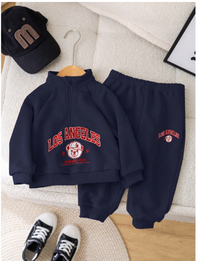 2pcs Baby Boy/Girl Cute Letter Print Mock Collar Sweatshirt And Elastic Waist Pants Set Carousel 5