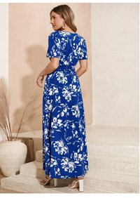 Women Short Sleeve V-Neck Simple Fashion Dress Carousel 2