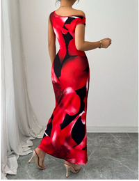 Floral Print Off-The-Shoulder Waist Shaping Fitted Dress Carousel 1