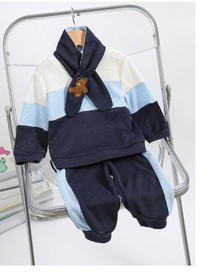 3pcs/Set Infant/Toddler Knitted Textured Jacquard Double Layer Padded Sweatshirt, Pants And Scarf Set  Carousel 3