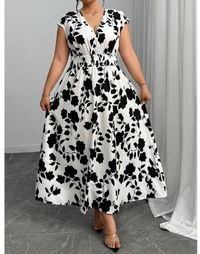 Women's Summer Shirred Floral Print Loose Elegant Dress