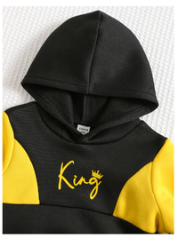 2pcs Baby Boy/Girl Black & Yellow Patchwork Sweatshirt And Loose Fit Color Block Jogger Pants Set Carousel 4