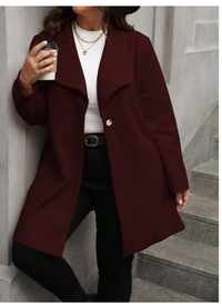  Plus Size Women's Solid Color Long Sleeve Single-Breasted Lapel Casual Overcoat