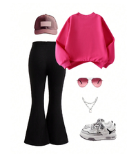 2pcs/Set Girls Rainbow Letter Print Crew Neck Long Sleeve Sweatshirt And Flare Black Pants Set Carousel 1