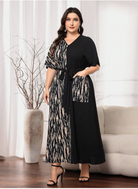 Plus Graphic Print Belted Short Sleeve Dress