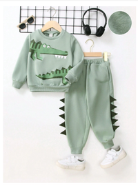 Young Boy Crocodile Print Thermal Lined Sweatshirt & Teddy Lined Sweatpants