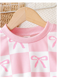 2pcs/Set Young Girl Casual Minimalist Pink Bow Decor Cute Style Outfit Carousel 2