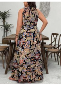 Plus Size Apricot Bohemian Floral Print Halter Maxi Loose  Carousel 4