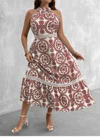 Plus Size Boho Allover Print Halter Dress Carousel 3