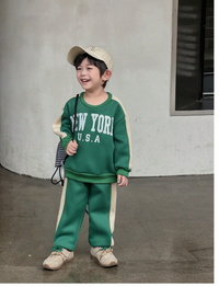 2pcs/Set Young Boy Casual Letter Slogan Color Block Round Neck Long Sleeve Sweatshirt And Pants Carousel 5