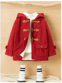 Young Boy Flap Pocket Teddy Lined Hooded Duffle Overcoat Without Sweater