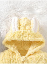 Baby Girl Cute Hooded Rabbit Ear Jumpsuit With Plush Material For Autumn And Winter