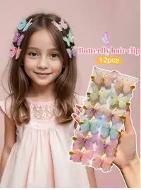 6/12pcs Cute Butterfly Shaped Gradient Color Hair Clip With Thin Gauze