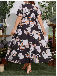 Plus Size Elegant Floral Print Tie-Front Dress Carousel 1