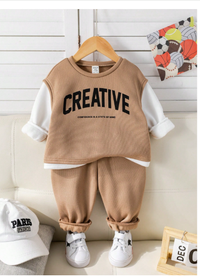 2pcs Baby Boy/Girl Casual Loose 2 In 1 Letter Graphic Sweatshirt & Pants Set Carousel 4