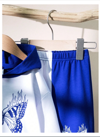 2pcs Baby Girls Butterfly Print Contrast Color Sporty Sweatshirt And Sweatpants Set