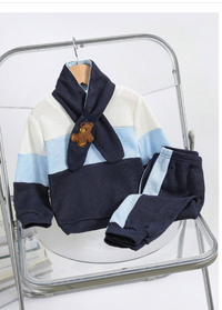 3pcs/Set Infant/Toddler Knitted Textured Jacquard Double Layer Padded Sweatshirt, Pants And Scarf Set  Carousel 7