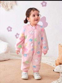  Newborn Baby Girl Thermal Fleece Colorful Star Print Rompers