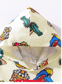 2pcs Baby Boy Cute And Comfortable Cartoon Animal Head Prints Hoodie And Knitted Pants Set 