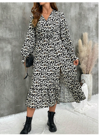 Floral V-Neck Half-Buttoned Long Sleeve Dress With Side Slit Hem Carousel 3