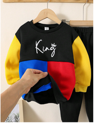 pcs/Set Young Boys Casual Lovely Daily Comfortable Versatile Color-Blocking Crew Neck Long Carousel 4
