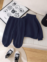 2pcs Baby Boy/Girl Cute Letter Print Mock Collar Sweatshirt And Elastic Waist Pants Set Carousel 1