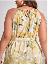 Plus Floral Print Belted Halter Dress Carousel 2