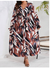  Plus Size Floral Printed Dress With Ruffle Sleeves Carousel 4