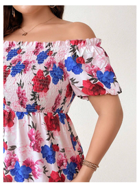 Plus Size Summer Holiday Comfortable Floral Random Printed Loose A-Line Off-Shoulder/Crew Neck Dress 