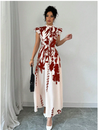 Women's Casual Floral Print Cap Sleeve Long Dress