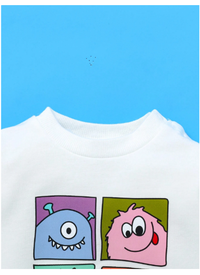  Newborn Baby Casual Cute Funny Colorful Cartoon Monster Graphic Round Neck Long Sleeve Top And Pants
