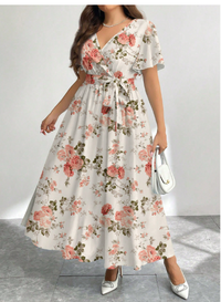 Plus Size Casual Vintage Floral Pattern Loose Dress Carousel 1