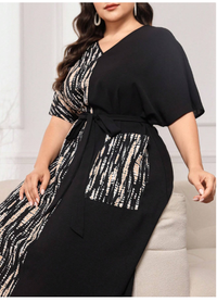 Plus Graphic Print Belted Short Sleeve Dress