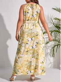 Plus Floral Print Belted Halter Dress Carousel 1