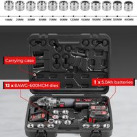 Electric Hydraulic Crimping Tool Kit | 12 Dies | 6T & 12T Models | 6AWG–800MCM Carousel 5