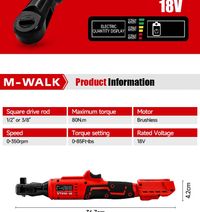 M-WALK 18V Cordless Brushless Ratchet Wrench – Right Angle, 80Nm, 1/2" & 3/8" Drive Carousel 8
