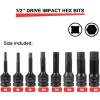 1/2" Drive Hex Impact Bit Socket Set | Cr-Mo Steel | 8pc (H5-H19) or 10pc (H5-H19) | Pneumatic & Battery Tools Carousel 2