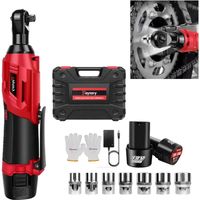 12V Cordless Ratchet Wrench | 3/8" Drive | 2x 1500mAh Batteries & 7 Sockets Included